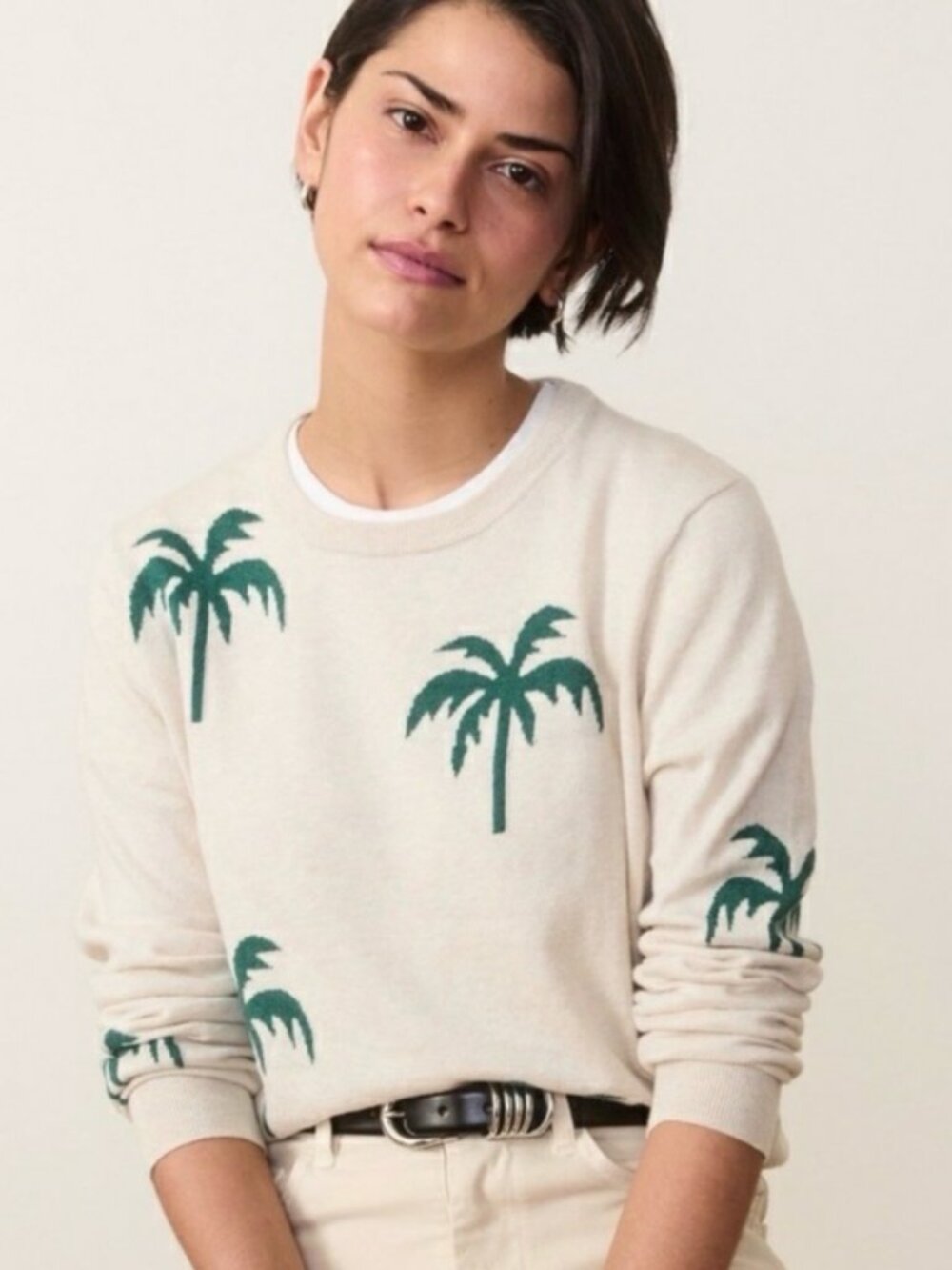 Marine Layer Women's 100% Cotton Icon Sweater in Sand Palm size L NWT